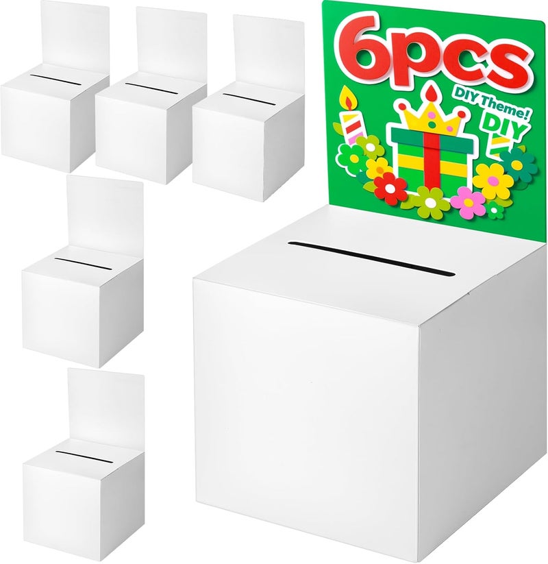 Ricalin 6-Pack Raffle Boxes with Slot, White Card Boxes Removable Header for Ballot, Donation, ticket, Suggestion, voting box & Events Use, Suitble for Fundraising & Collecting, 5.5" Cube - Image 1